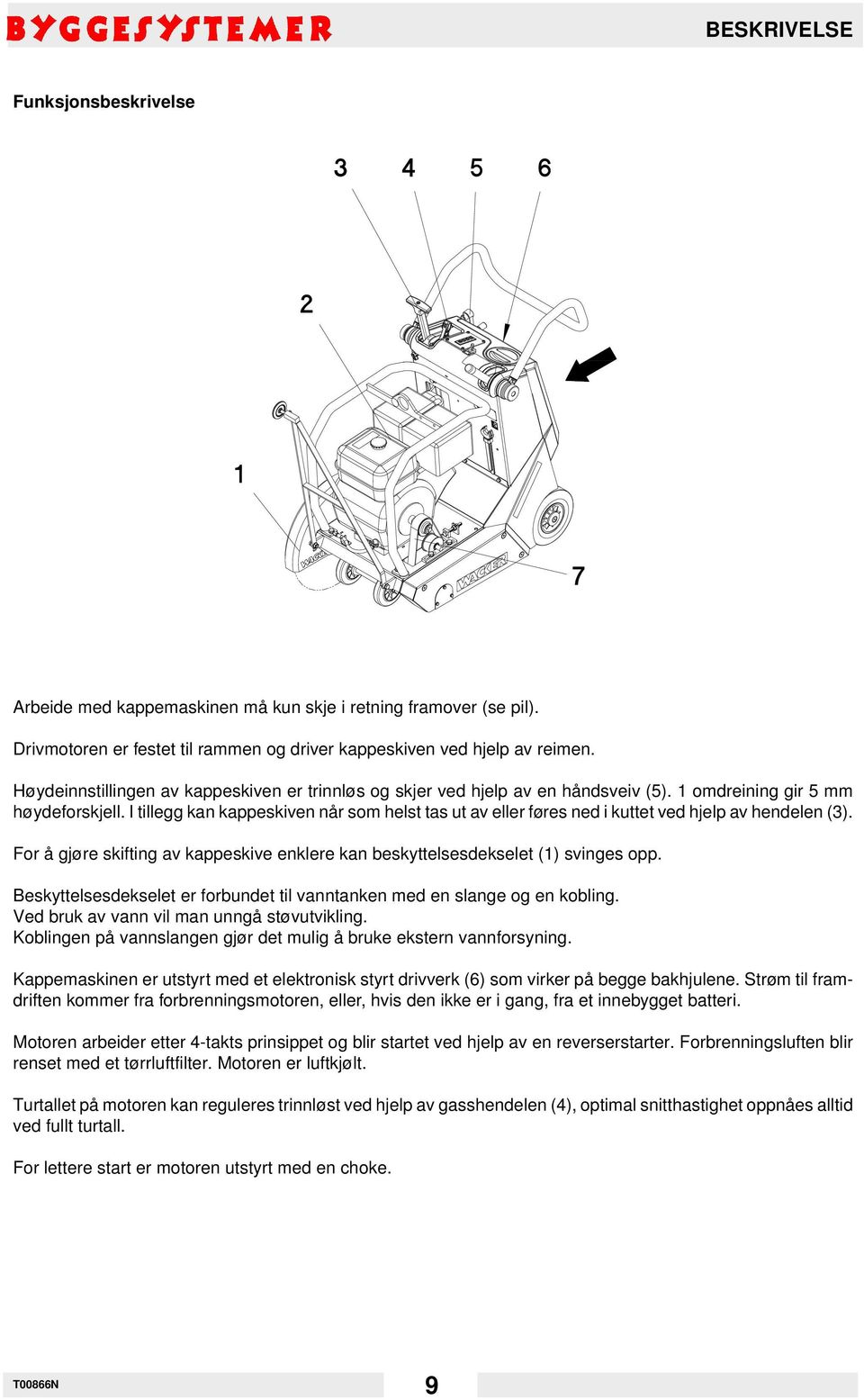 I tillegg kan kappeskiven når som helst tas ut av eller føres ned i kuttet ved hjelp av hendelen (3). For å gjøre skifting av kappeskive enklere kan beskyttelsesdekselet (1) svinges opp.