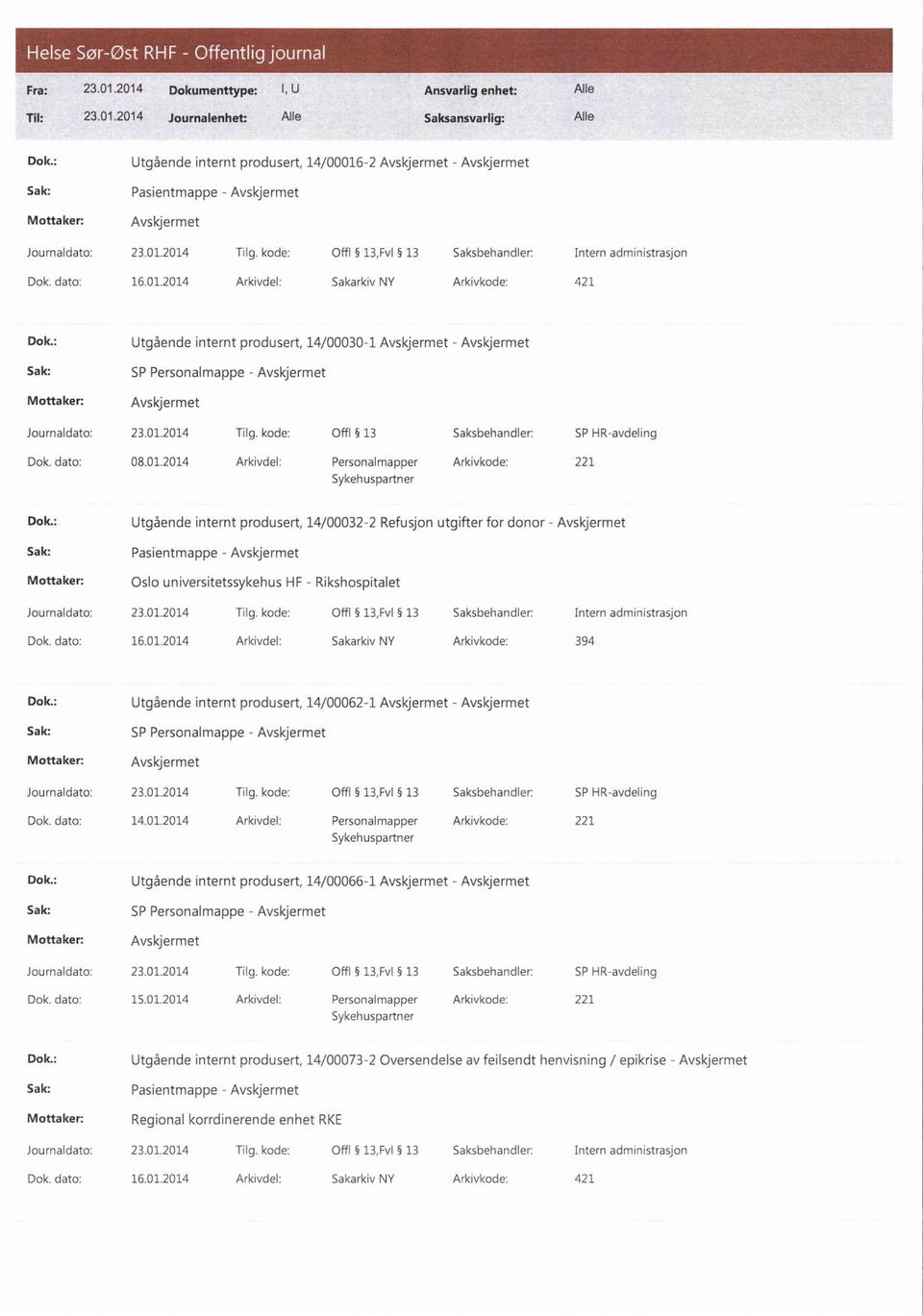 kode: Offl 13 Saksbehandler: SP HR-avdeling Dok. dato: 08.01.2014 Arkivdel: Personalmapper Arkivkode: 221 Dok.