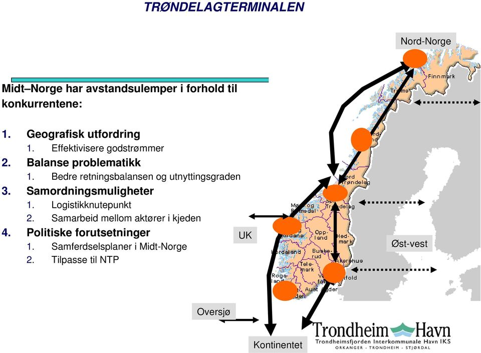 Bedre retningsbalansen og utnyttingsgraden 3. Samordningsmuligheter 1. Logistikknutepunkt 2.