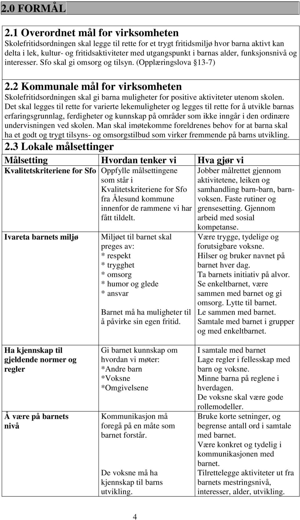 alder, funksjonsnivå og interesser. Sfo skal gi omsorg og tilsyn. (Opplæringslova 13-7) 2.