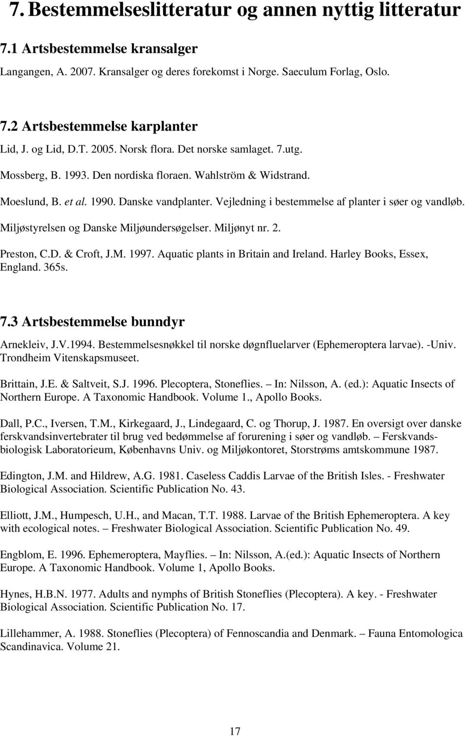 Vejledning i bestemmelse af planter i søer og vandløb. Miljøstyrelsen og Danske Miljøundersøgelser. Miljønyt nr. 2. Preston, C.D. & Croft, J.M. 1997. Aquatic plants in Britain and Ireland.