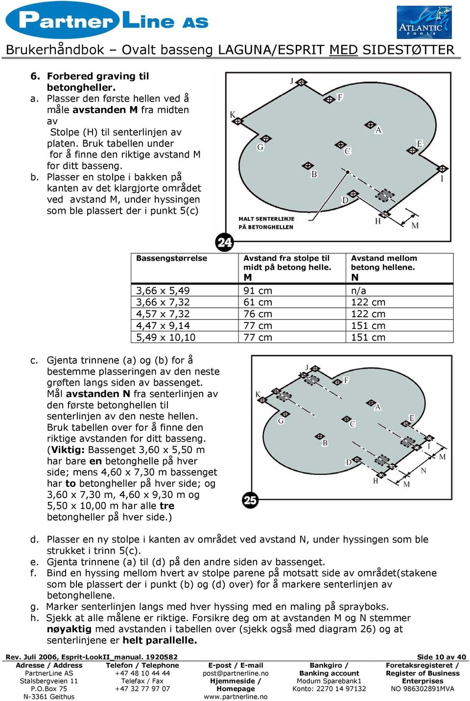 sseng. b. Plasser en stolpe i bakken på kanten av det klargjorte området ved avstand M, under hyssingen som ble plassert der i punkt 5(c) Bassengstørrelse c.