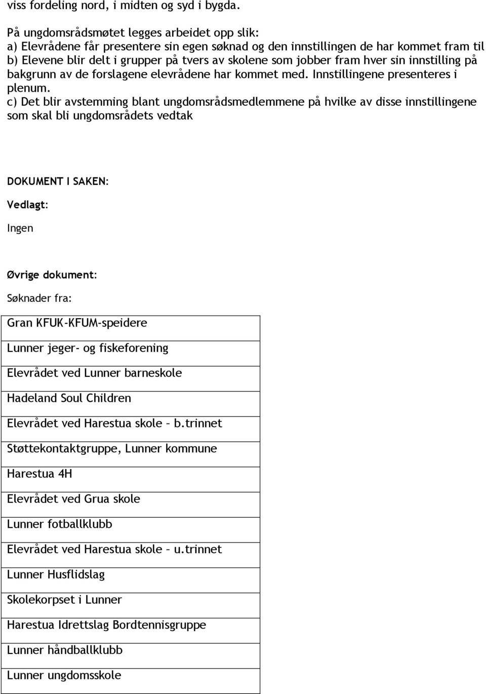 fram hver sin innstilling på bakgrunn av de forslagene elevrådene har kommet med. Innstillingene presenteres i plenum.