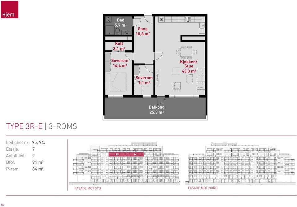 00-u2 etg Type 3R-E 5,7 m² 10,8 m² 3,1 m² 1, m² 7,1 m² Kjøkken/ Stue 3,3 m² 25,3