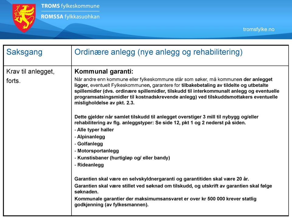 spillemidler (dvs. ordinære spillemidler, tilskudd til interkommunalt anlegg og eventuelle programsatsingsmidler til kostnadskrevende anlegg) ved tilskuddsmottakers eventuelle misligholdelse av pkt.