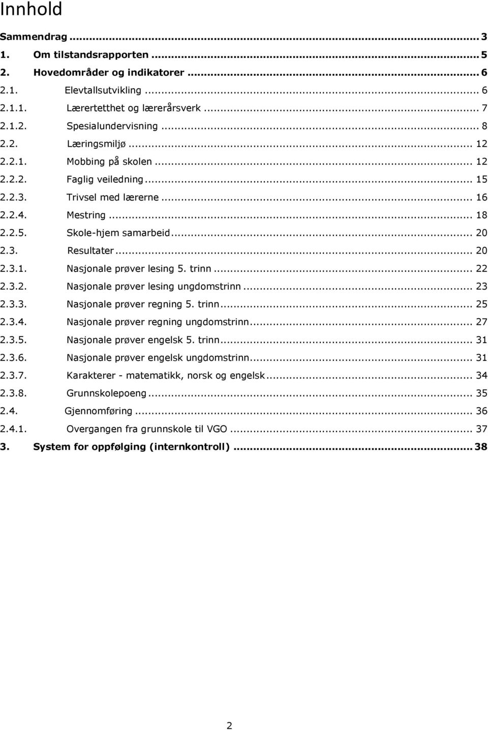 trinn... 22 2.3.2. Nasjonale prøver lesing ungdomstrinn... 23 2.3.3. Nasjonale prøver regning 5. trinn... 25 2.3.4. Nasjonale prøver regning ungdomstrinn... 27 2.3.5. Nasjonale prøver engelsk 5.