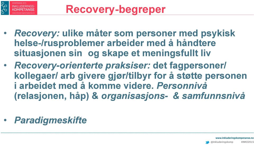 praksiser: det fagpersoner/ kollegaer/ arb givere gjør/tilbyr for å støtte personen i