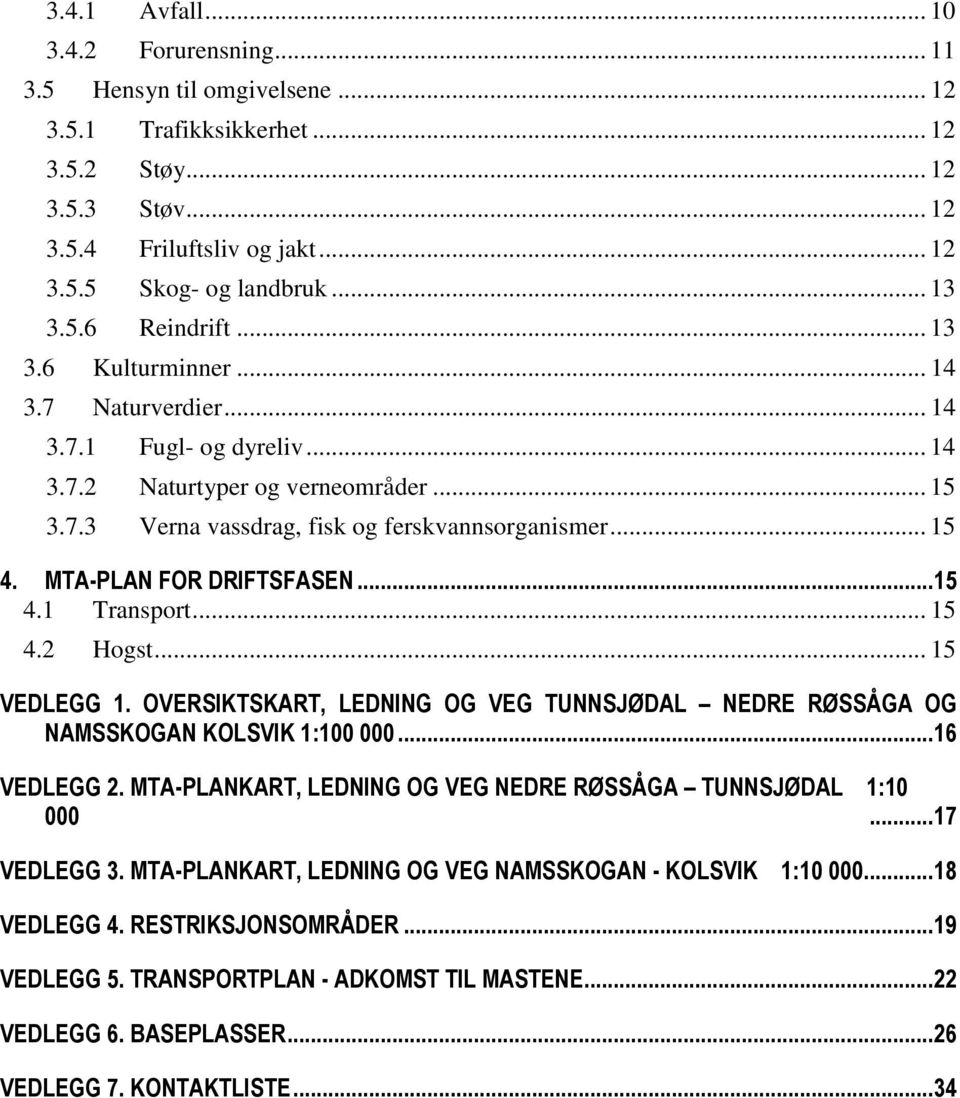 MTA-PLAN FOR DRIFTSFASEN... 15 4.1 Transport... 15 4.2 Hogst... 15 VEDLEGG 1. OVERSIKTSKART, LEDNING OG VEG TUNNSJØDAL NEDRE RØSSÅGA OG NAMSSKOGAN KOLSVIK 1:100 000... 16 VEDLEGG 2.