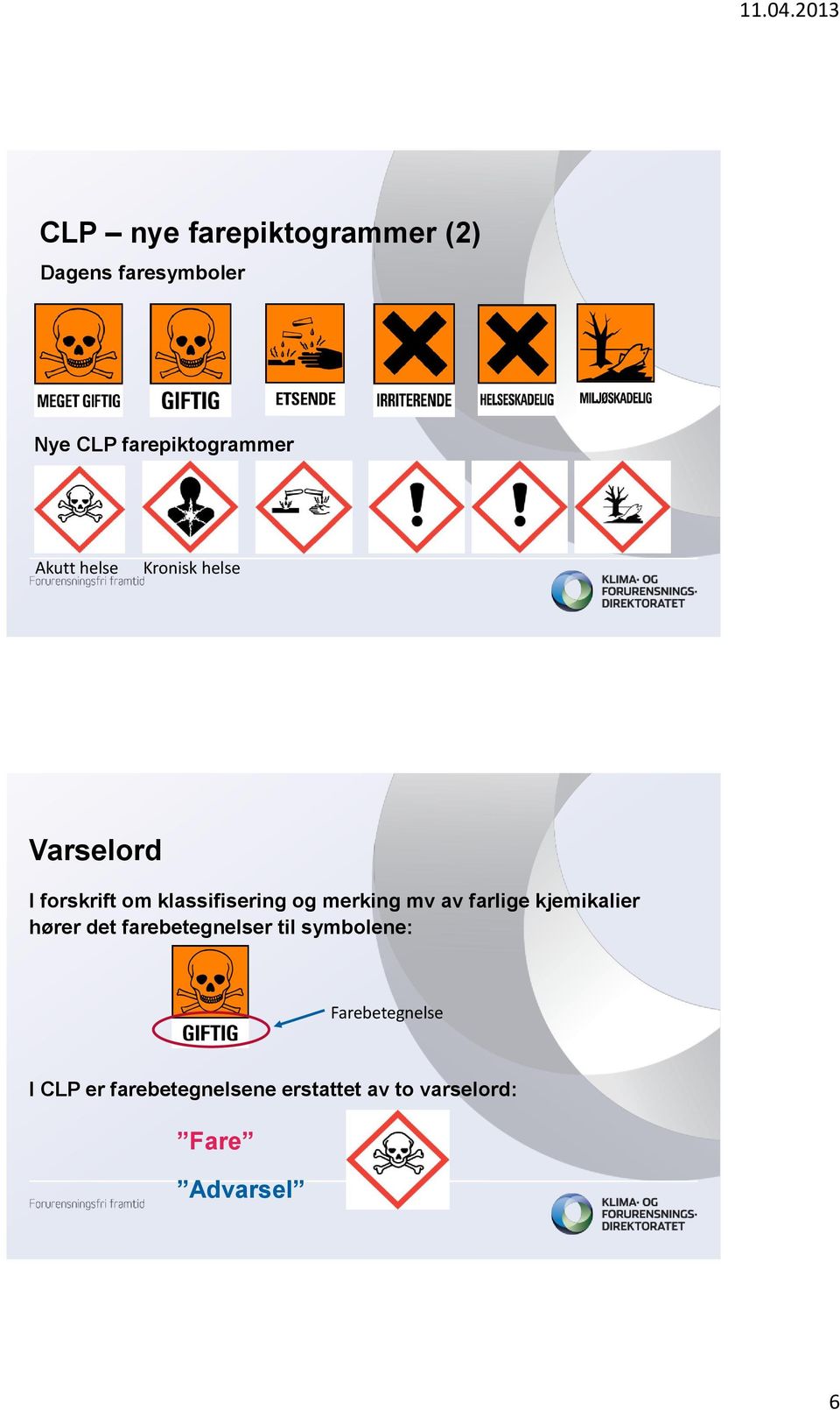 merking mv av farlige kjemikalier hører det farebetegnelser til symbolene: