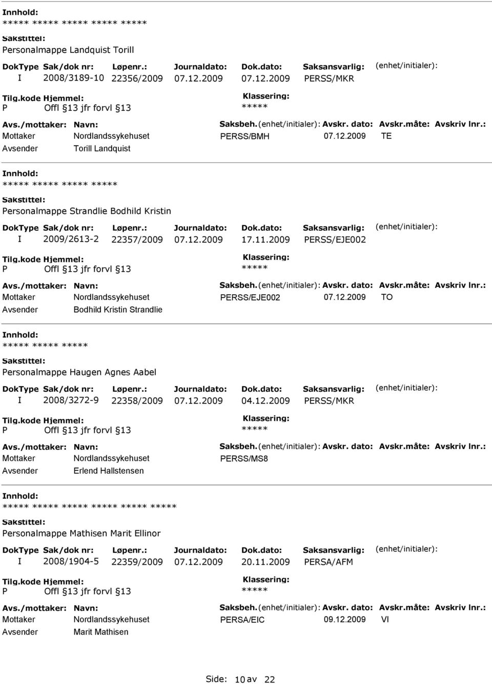 2009 ERSS/EJE002 ERSS/EJE002 TO Bodhild Kristin Strandlie ersonalmappe Haugen Agnes Aabel 2008/3272-9