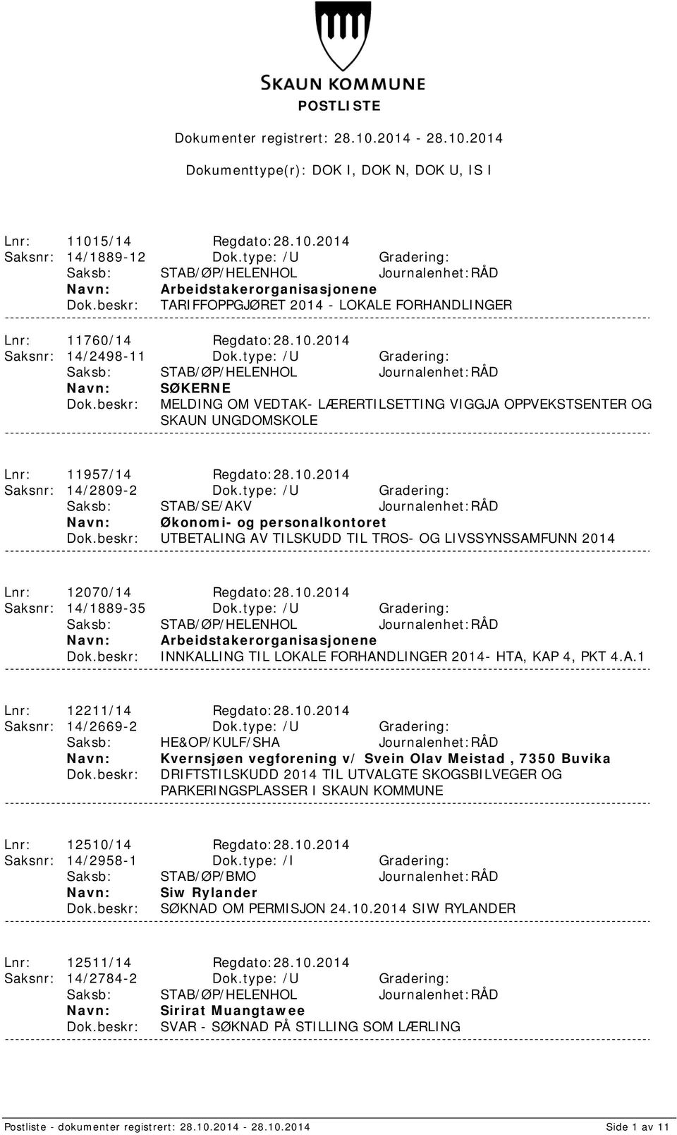 type: /U Gradering: Saksb: STAB/SE/AKV Journalenhet:RÅD Økonomi- og personalkontoret UTBETALING AV TILSKUDD TIL TROS- OG LIVSSYNSSAMFUNN 2014 Lnr: 12070/14 Regdato:28.10.2014 Saksnr: 14/1889-35 Dok.