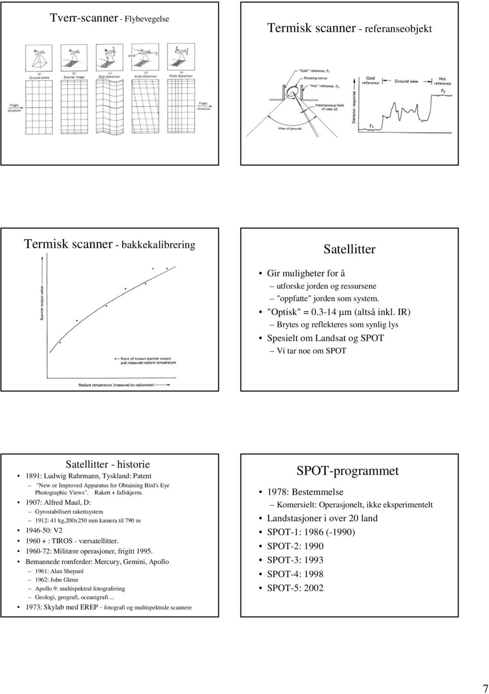 IR) Brytes og reflekteres som synlig lys Spesielt om Landsat og SPOT Vi tar noe om SPOT Satellitter - historie 1891: Ludwig Rahrmann, Tyskland: Patent "New or Improved Apparatus for Obtaining Bird's