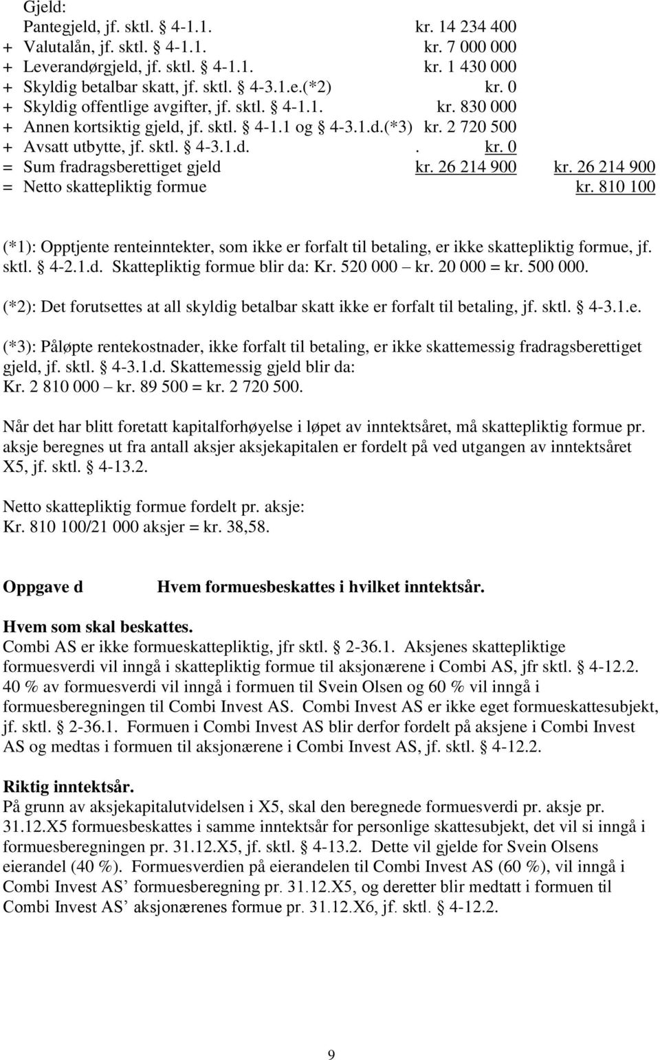 26 214 900 kr. 26 214 900 = Netto skattepliktig formue kr. 810 100 (*1): Opptjente renteinntekter, som ikke er forfalt til betaling, er ikke skattepliktig formue, jf. sktl. 4-2.1.d.