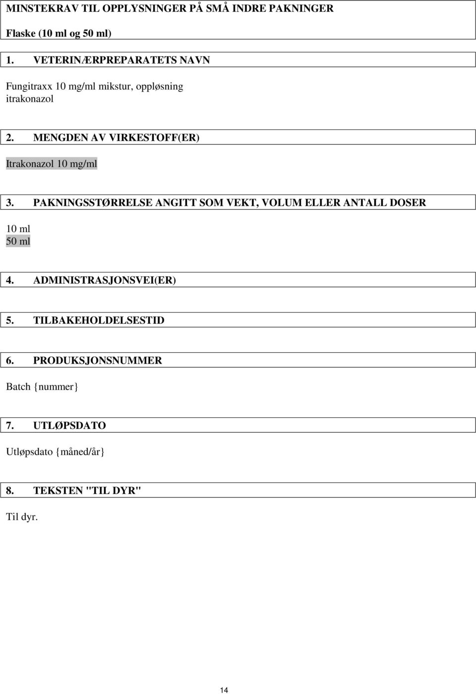 MENGDEN AV VIRKESTOFF(ER) Itrakonazol 10 mg/ml 3.