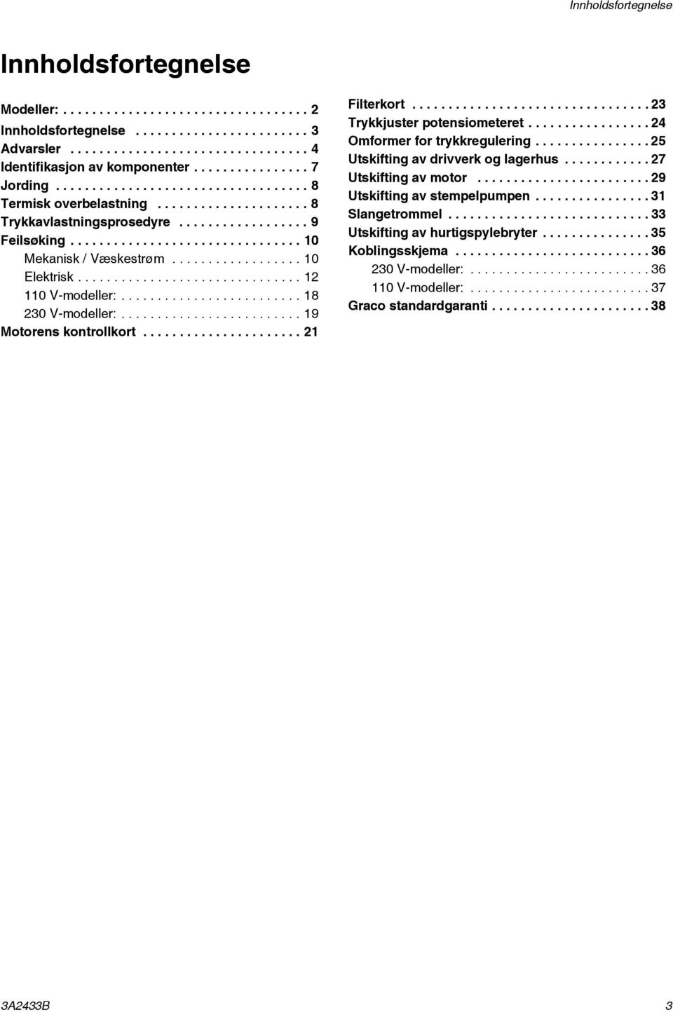 ................. 10 Elektrisk............................... 12 110 V-modeller:......................... 18 230 V-modeller:......................... 19 Motorens kontrollkort...................... 21 Filterkort.