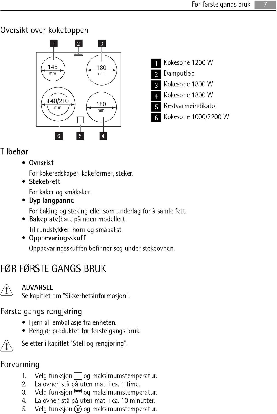 Bakeplate(bare på noen modeller). Til rundstykker, horn og småbakst. Oppbevaringsskuff Oppbevaringsskuffen befinner seg under stekeovnen.