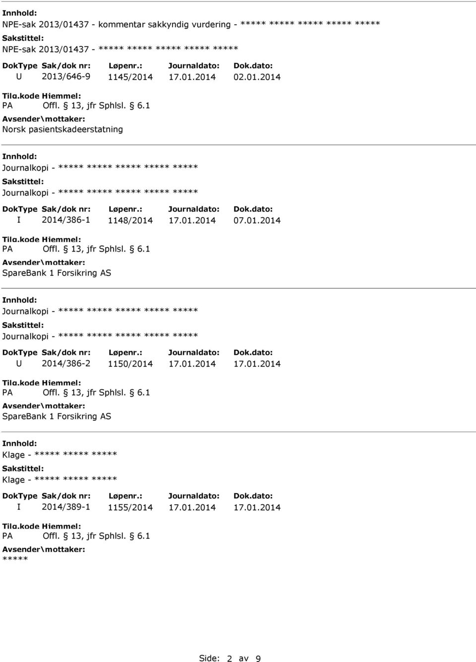 01.2014 2014/386-2 1150/2014 SpareBank 1 Forsikring AS Klage -