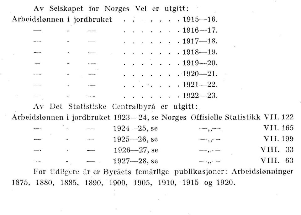 Av Det Slatistske Centralbyrå er utgitt: Arbeidslonnen i jordbruket 1923--24, se Norges Offisielle Statistikk VII.