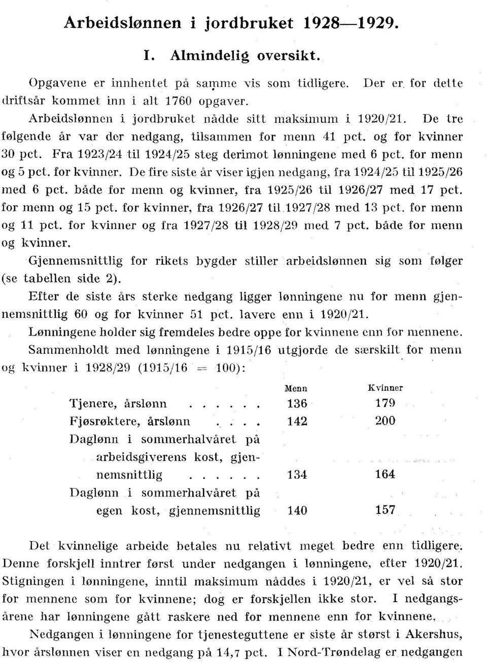 Fra 1923/24 til 1924/25 steg derimot lønningene med 6 pct. for menn og 5 pct. for kvinner. De fire siste år viser igjen nedgang, fra 1924/25 til 1925/26 med 6 pct.