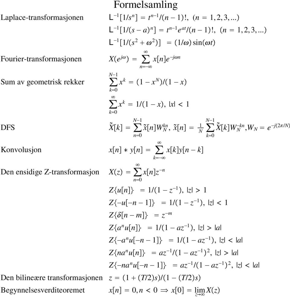 .. L /s 2 2 / sint Xe j N n xne jn x k x N /x k0 x k / x, x k0 N X k xnw kn N, xn X kw kn N N,W N e j2/n n0 k0 xn yn xkyn k k Xz xnz