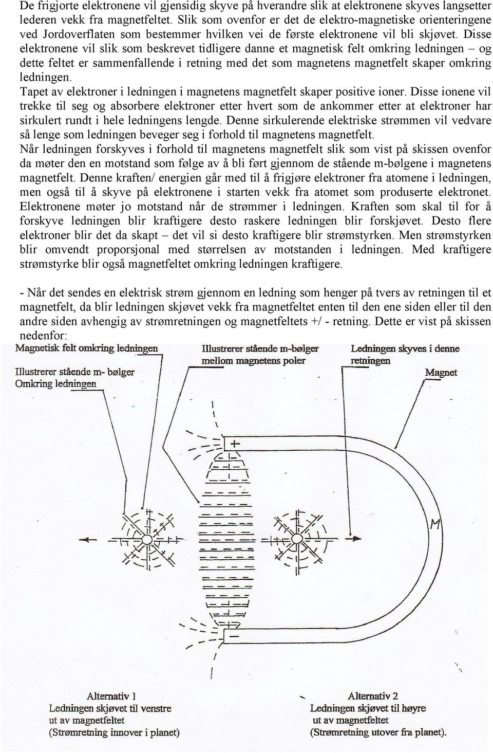 Disse elektronene vil slik som beskrevet tidligere danne et magnetisk felt omkring ledningen og dette feltet er sammenfallende i retning med det som magnetens magnetfelt skaper omkring ledningen.