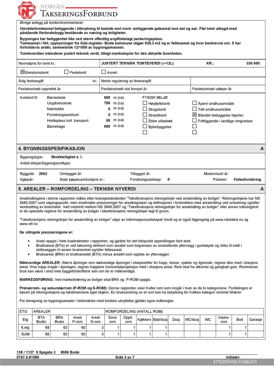 opplysninger fra Gab-register- Bodø kommune utgjør 838,3 m2 og er fellesareal og hvor beskrevne snr. 5 har forholdsvis andel, sameiebrøk 12/1000 av bygningsmassen.