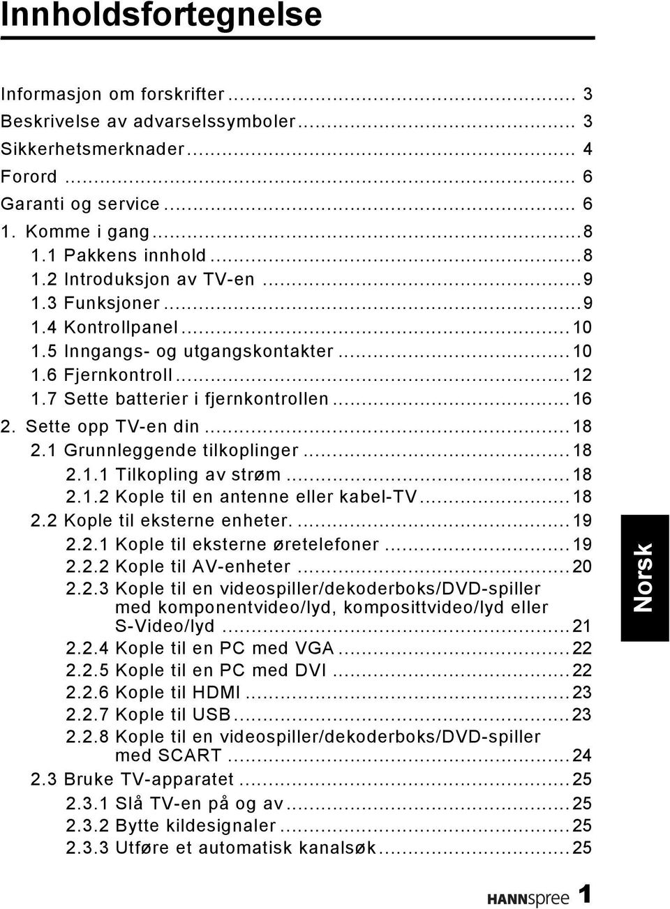 1 Grunnleggende tilkoplinger...18 2.1.1 Tilkopling av strøm...18 2.1.2 Kople til en antenne eller kabel-tv...18 2.2 Kople til eksterne enheter....19 2.2.1 Kople til eksterne øretelefoner...19 2.2.2 Kople til AV-enheter.