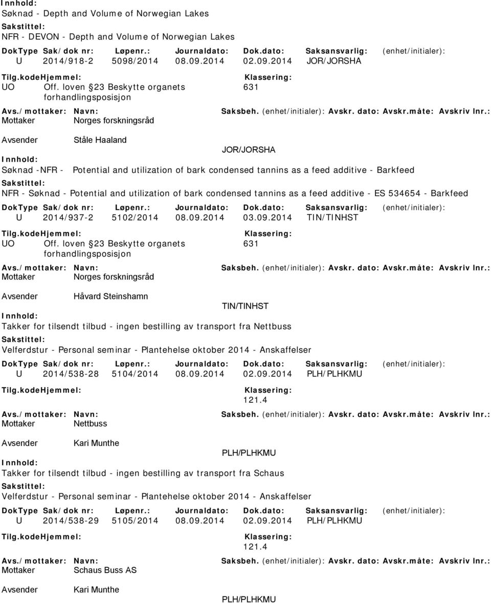 Barkfeed NFR - Søknad - Potential and utilization of bark condensed tannins as a feed additive - ES 534654 - Barkfeed U 2014/937-2 5102/2014 08.09.2014 03.09.2014 TIN/TINHST UO Off.