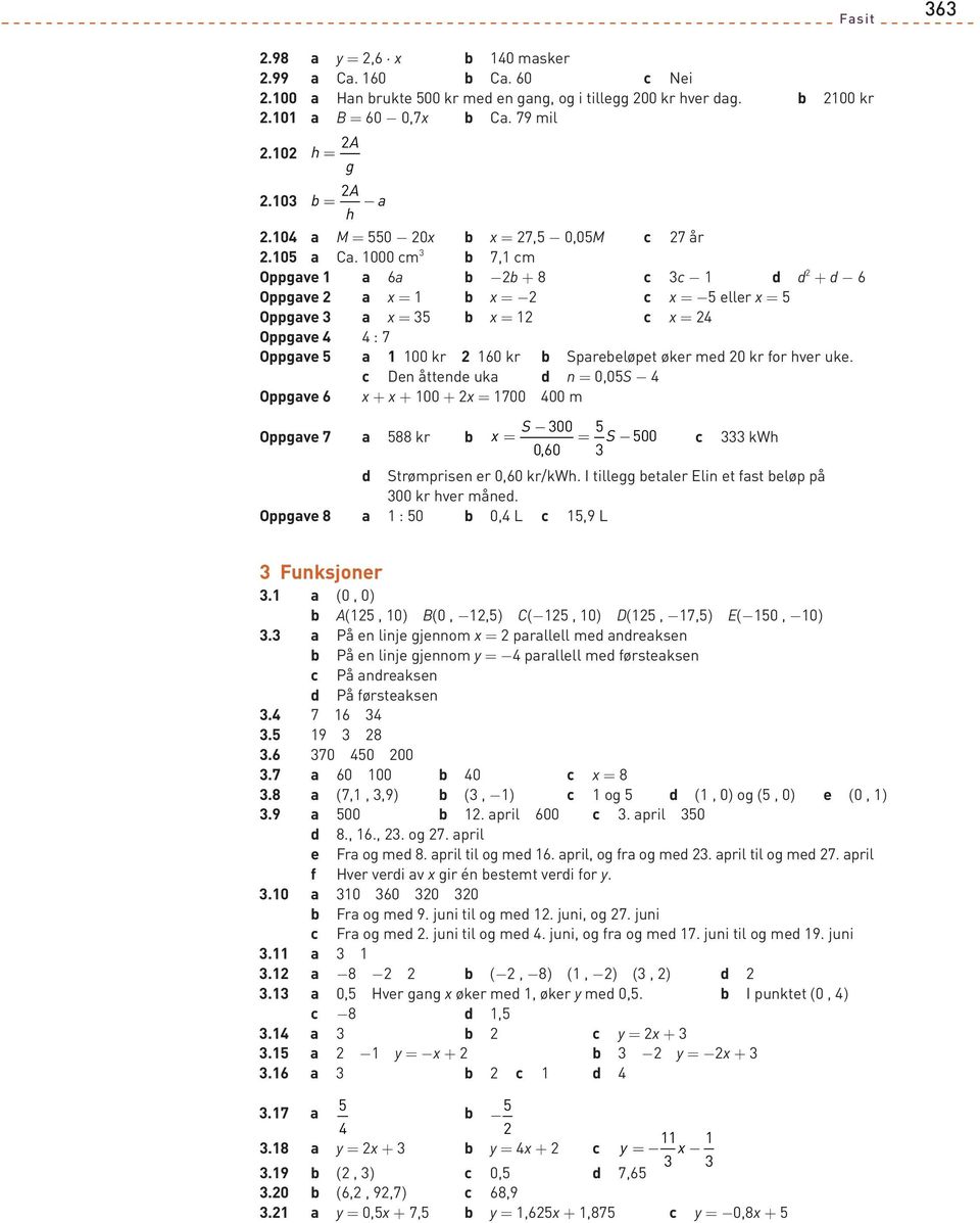 Den åttene uka n = 0,0S - Oppgave 6 x + x + 00 + x = 00 00 m S 00 Oppgave a kr x = = S 00 kwh 0,60 Strømprisen er 0,60 kr/kwh. I tillegg etaler Elin et fast eløp på 00 kr hver måne.