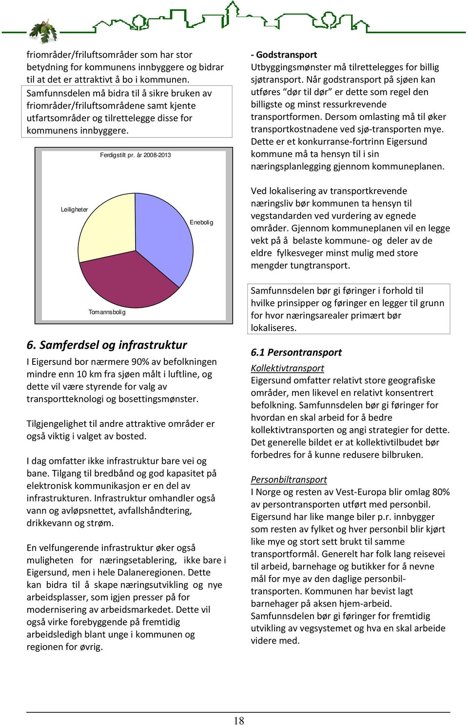 år 2008-2013 Godstransport Utbyggingsmønster må tilrettelegges for billig sjøtransport.