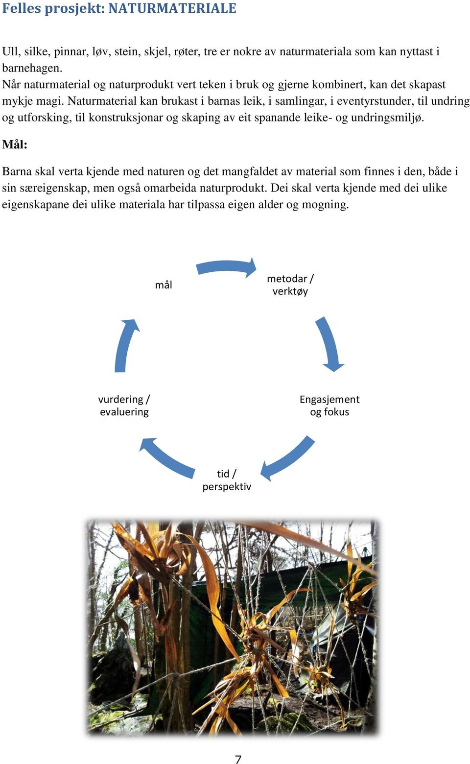 Naturmaterial kan brukast i barnas leik, i samlingar, i eventyrstunder, til undring g utfrsking, til knstruksjnar g skaping av eit spanande leike- g undringsmiljø.