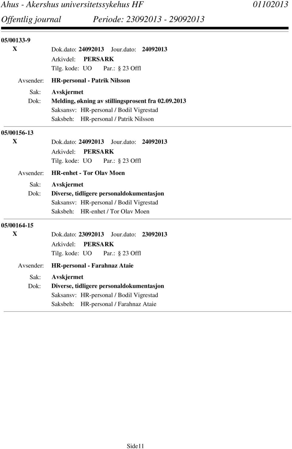 dato: 24092013 HR-enhet - Tor Olav Moen Diverse, tidligere personaldokumentasjon Saksansv: HR-personal / Bodil Vigrestad Saksbeh: HR-enhet / Tor Olav