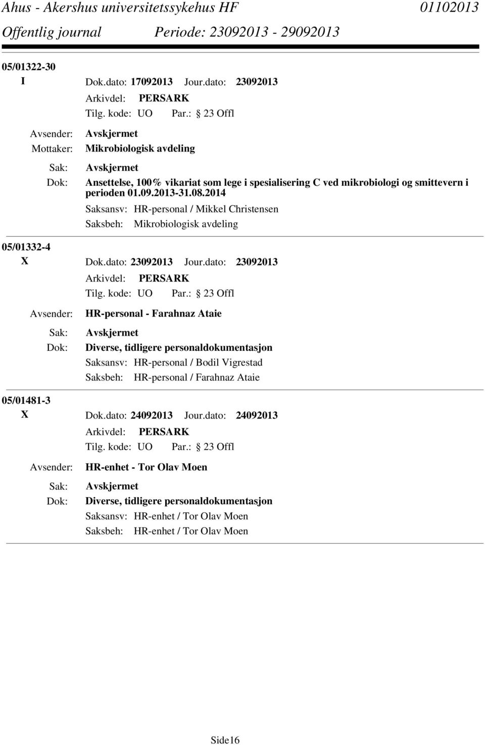 2014 Saksansv: HR-personal / Mikkel Christensen Saksbeh: Mikrobiologisk avdeling 05/01332-4 X Dok.dato: 23092013 Jour.