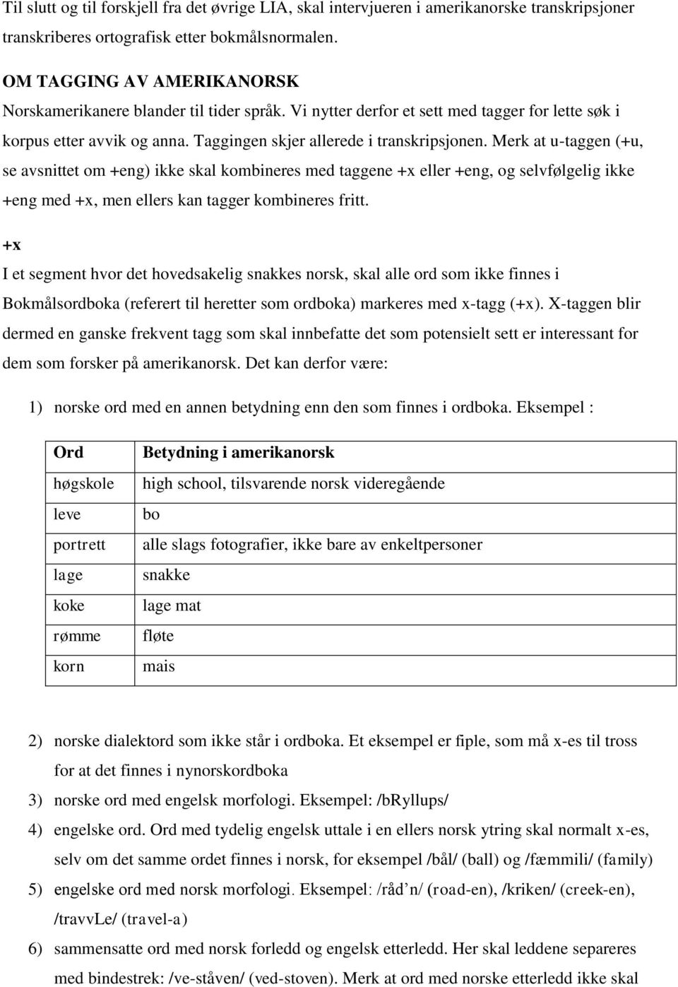 Merk at u-taggen (+u, se avsnittet om +eng) ikke skal kombineres med taggene +x eller +eng, og selvfølgelig ikke +eng med +x, men ellers kan tagger kombineres fritt.