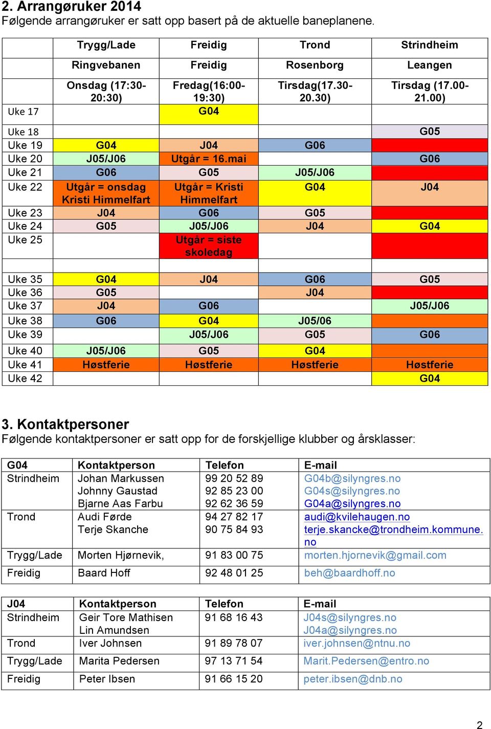 00) Uke 18 G05 Uke 19 G04 J04 G06 Uke 20 J05/J06 Utgår = 16.