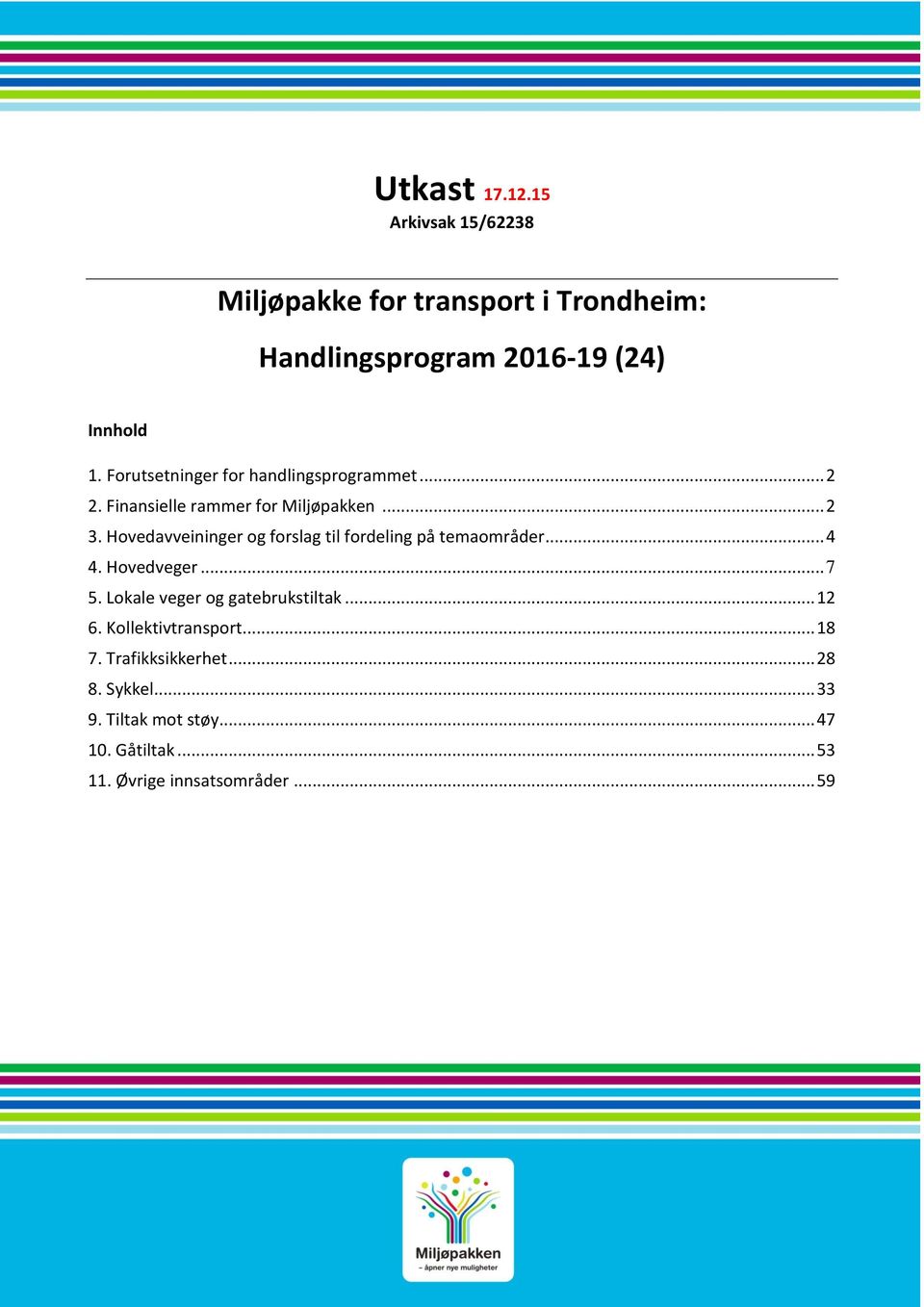 Hovedavveininger og forslag til fordeling på temaområder... 4 4. Hovedveger... 7 5. Lokale veger og gatebrukstiltak.