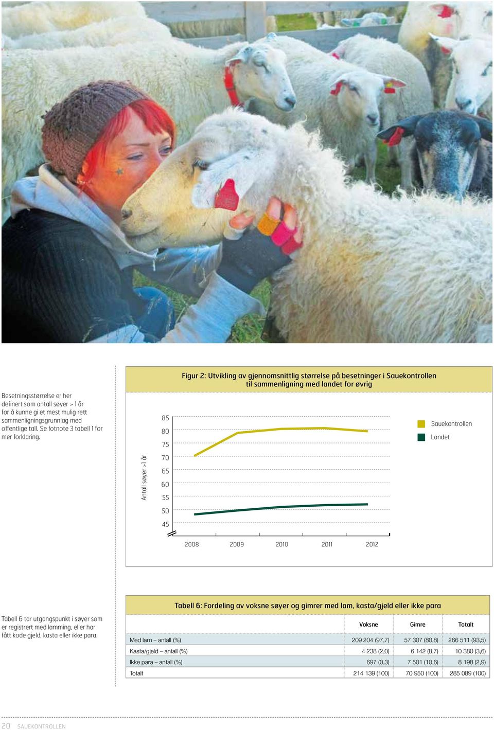 2010 2011 2012 Tabell 6: Fordeling av voksne søyer og gimrer med lam, kasta/gjeld eller ikke para Tabell 6 tar utgangspunkt i søyer som er registrert med lamming, eller har fått kode gjeld, kasta