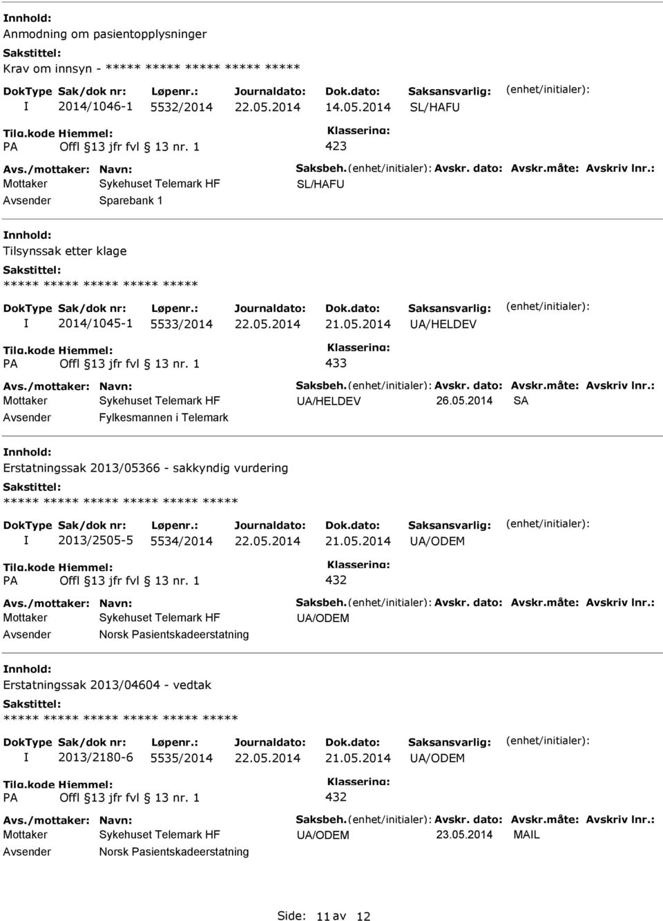 2014 SA Fylkesmannen i Telemark Erstatningssak 2013/05366 - sakkyndig vurdering 2013/2505-5 5534/2014 A/ODEM A Avs./mottaker: Navn: Saksbeh. Avskr. dato: Avskr.måte: Avskriv lnr.