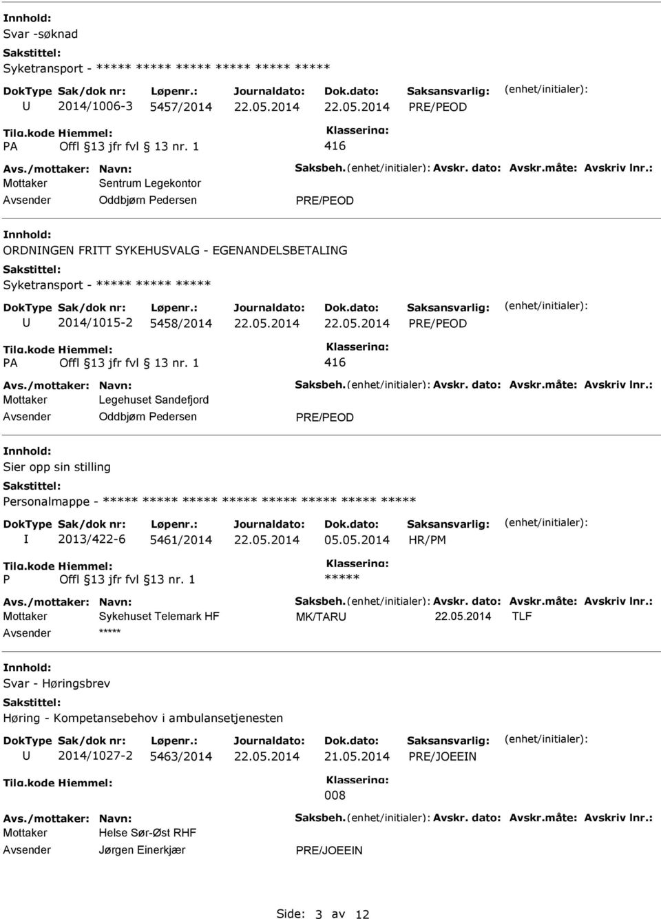 måte: Avskriv lnr.: Mottaker Legehuset Sandefjord Oddbjørn edersen RE/EOD Sier opp sin stilling ersonalmappe - 2013/422-6 5461/2014 05.05.2014 HR/M Offl 13 jfr fvl 13 nr. 1 Avs.