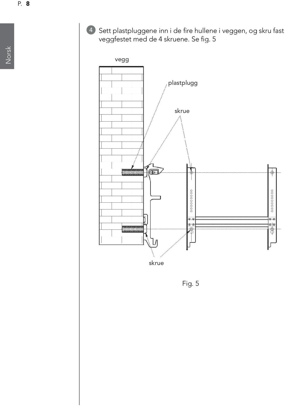 veggfestet med de 4 skruene. Se fig.