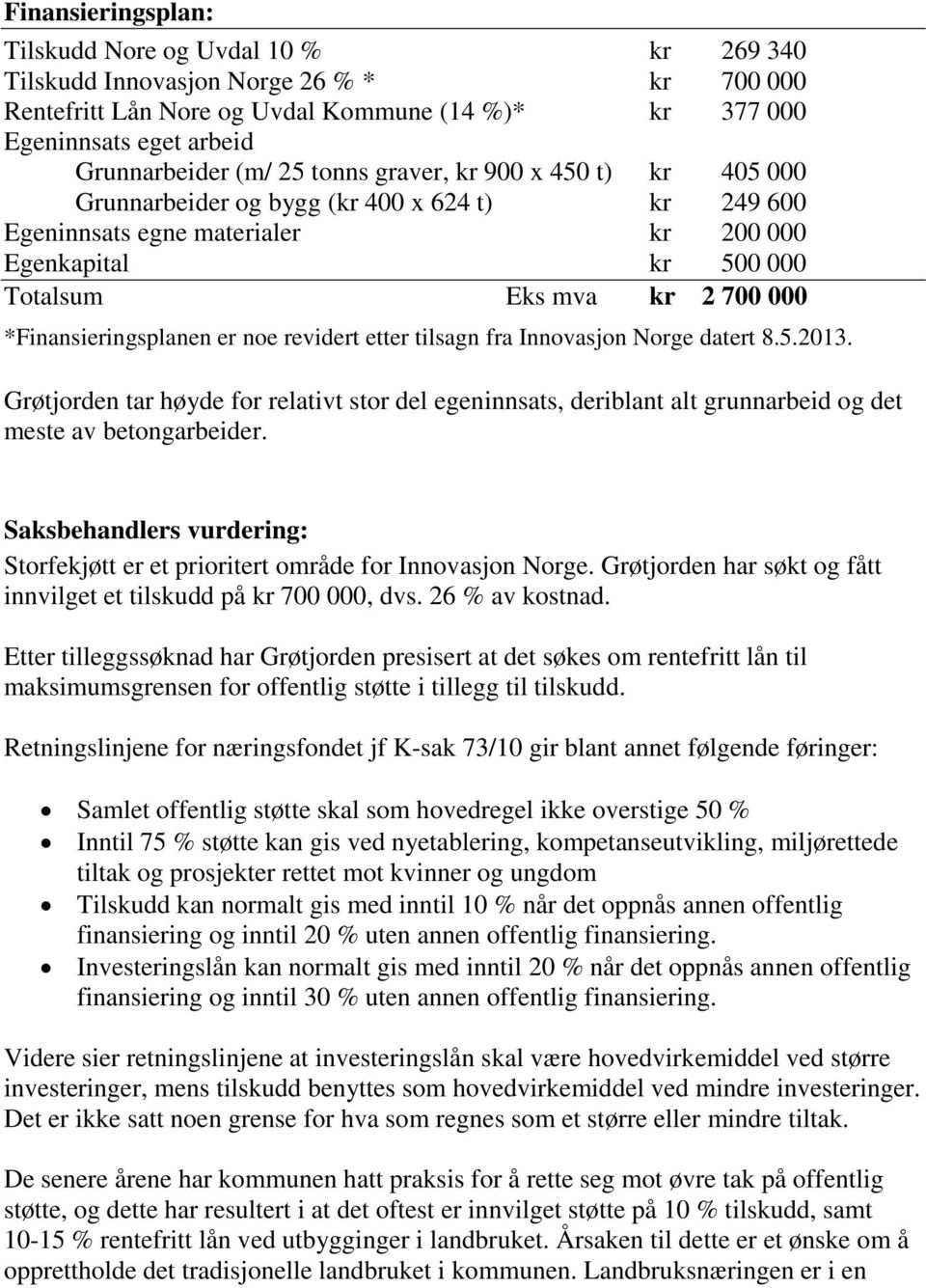 *Finansieringsplanen er noe revidert etter tilsagn fra Innovasjon Norge datert 8.5.2013.