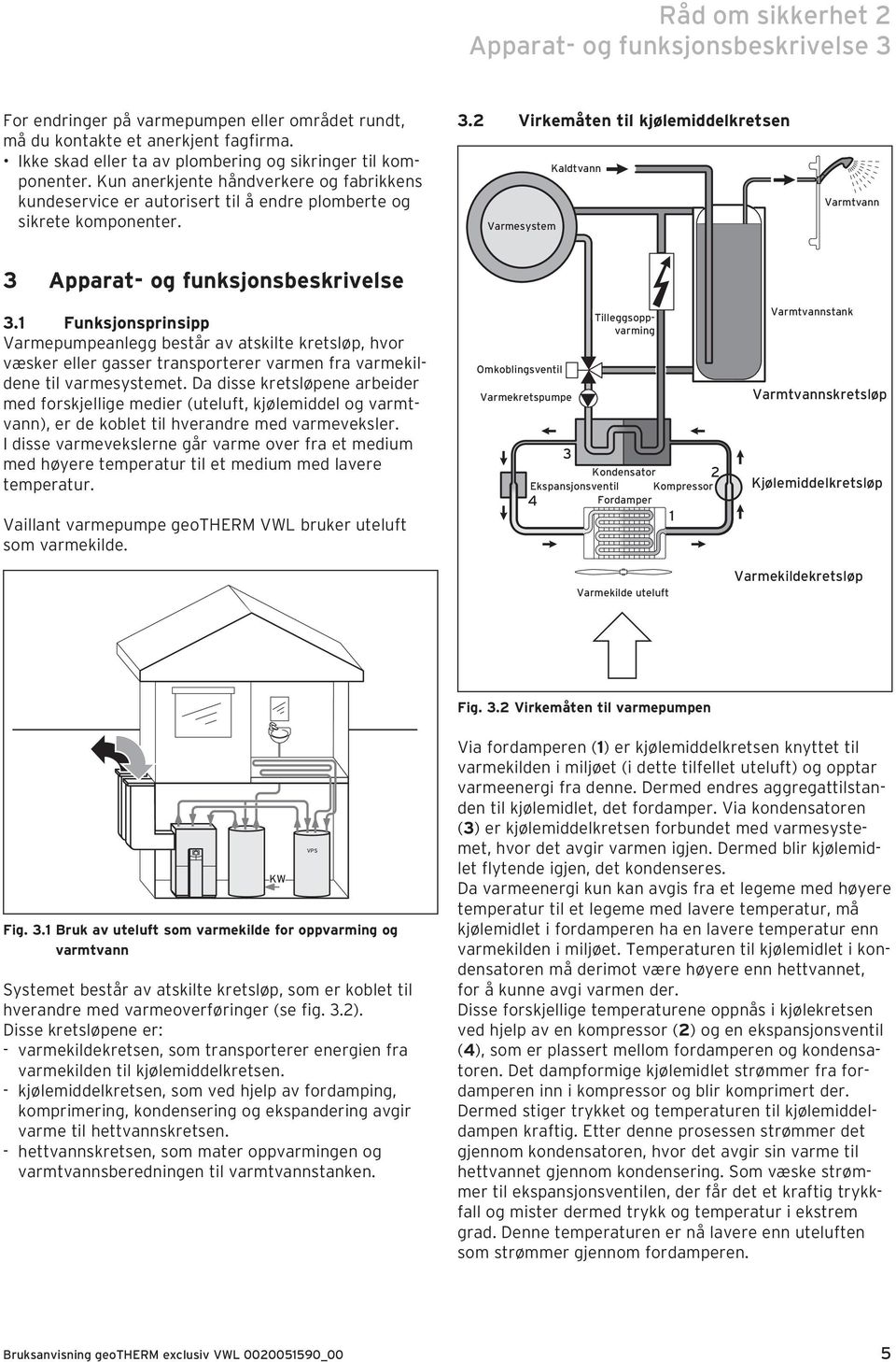 2 Virkemåten til kjølemiddelkretsen Varmesystem Kaldtvann Varmtvann 3 Apparat- og funksjonsbeskrivelse 3.