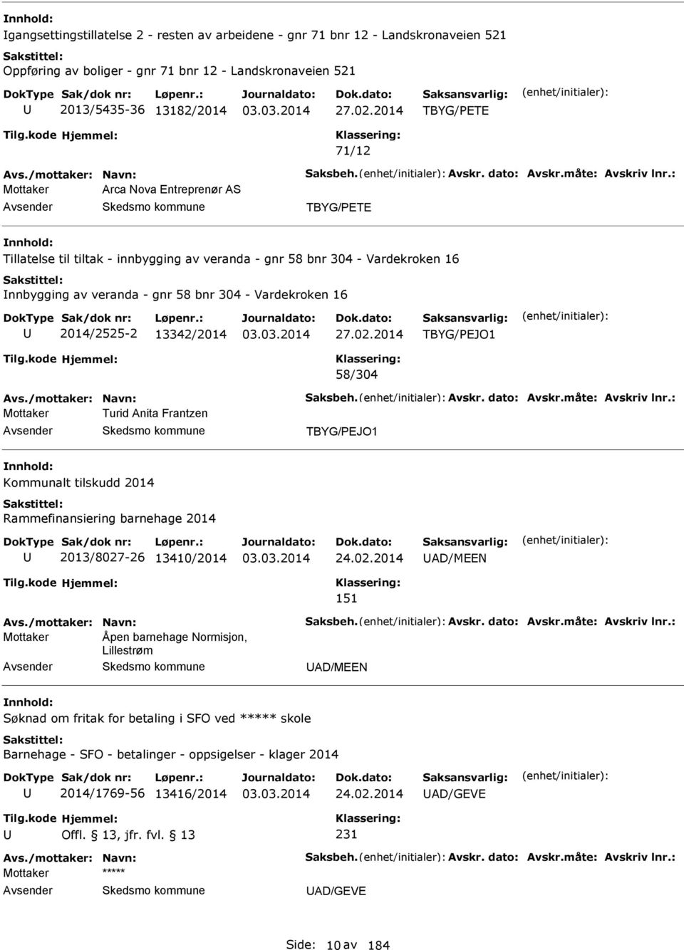 : Mottaker rca Nova Entreprenør S TBYG/PETE Tillatelse til tiltak - innbygging av veranda - gnr 58 bnr 304 - Vardekroken 16 nnbygging av veranda - gnr 58 bnr 304 - Vardekroken 16 2014/2525-2