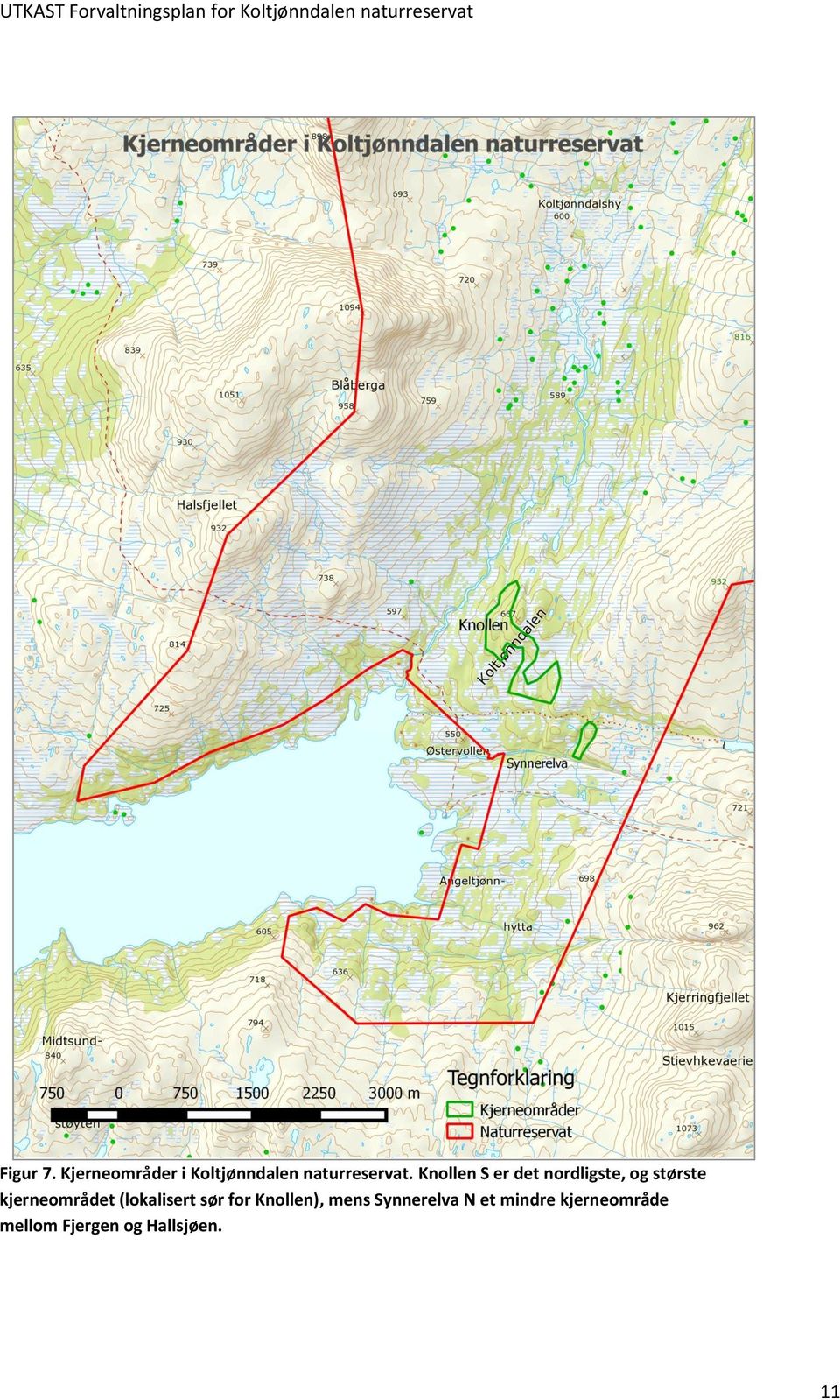 kjerneområdet (lokalisert sør for Knollen), mens