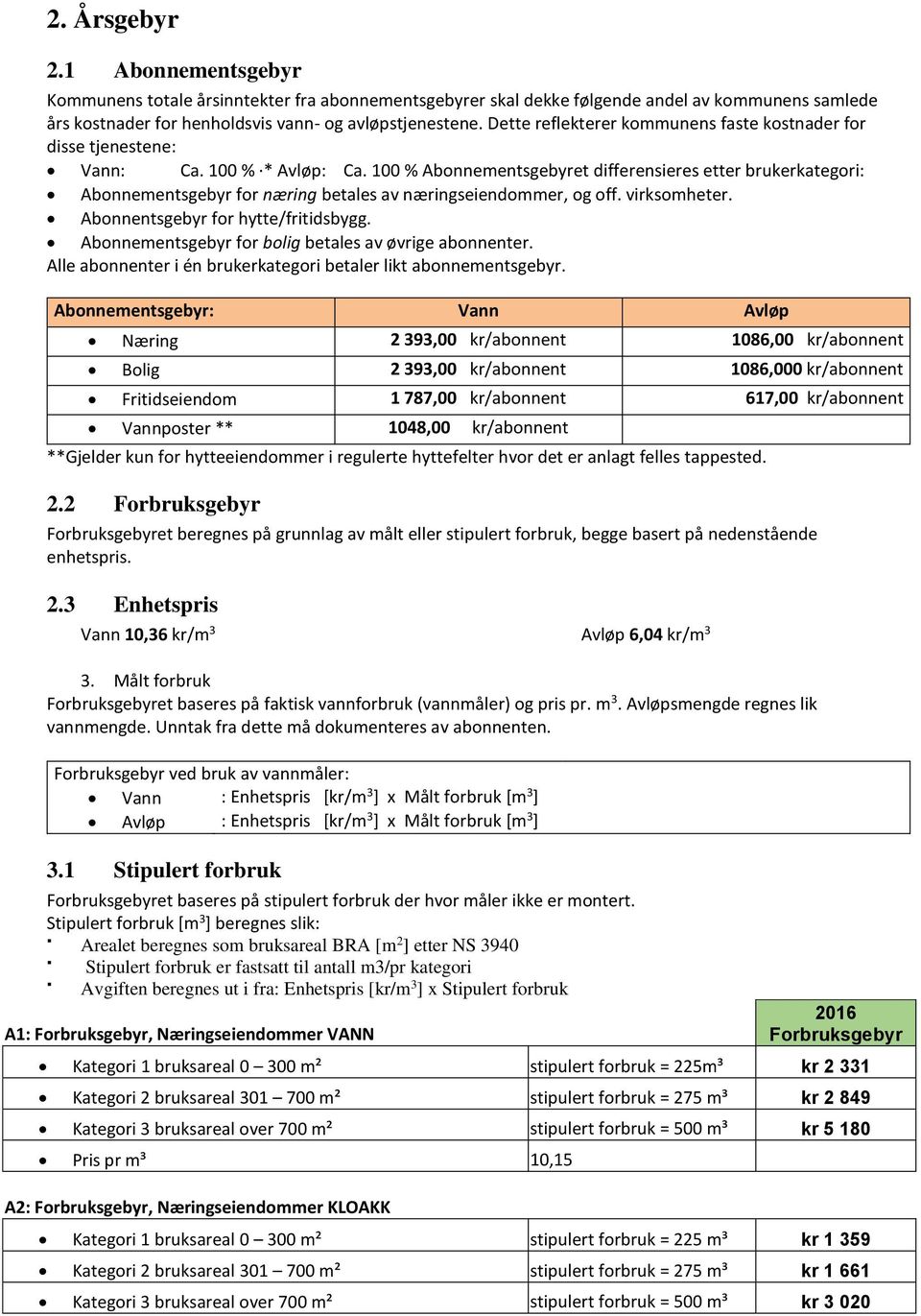 100 % Abonnementsgebyret differensieres etter brukerkategori: Abonnementsgebyr for næring betales av næringseiendommer, og off. virksomheter. Abonnentsgebyr for hytte/fritidsbygg.