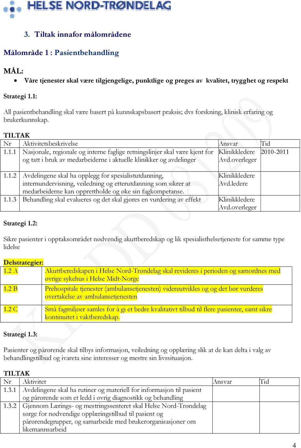 overleger 2010-2011 1.1.2 Avdelingene skal ha opplegg for spesialistutdanning, internundervisning, veiledning og etterutdanning som sikrer at medarbeiderne kan opprettholde og øke sin fagkompetanse.