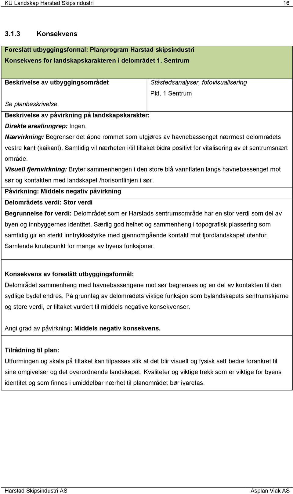 Nærvirkning: Begrenser det åpne rommet som utgjøres av havnebassenget nærmest delområdets vestre kant (kaikant).