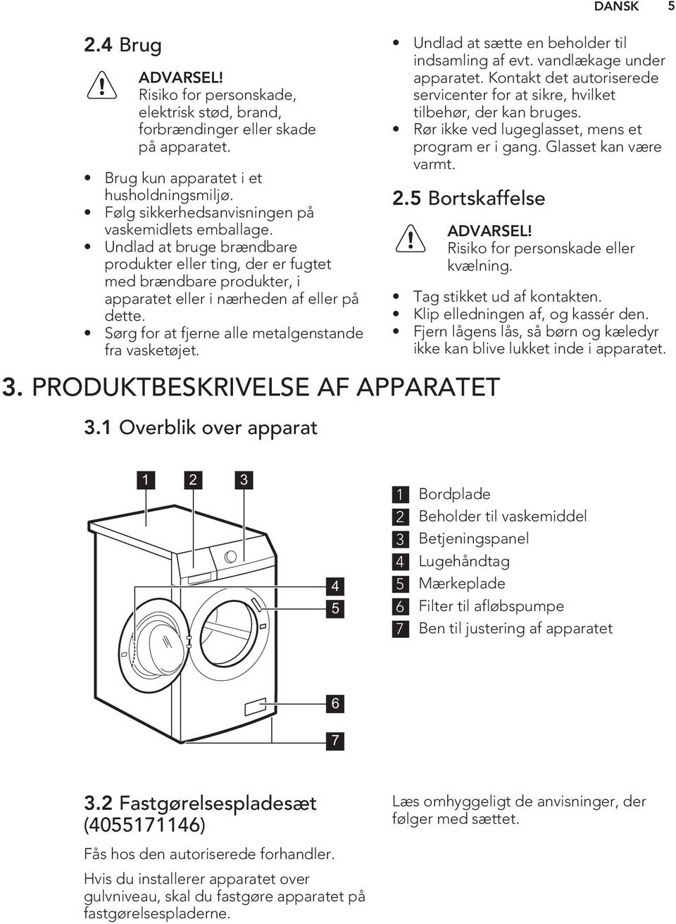 Sørg for at fjerne alle metalgenstande fra vasketøjet. Undlad at sætte en beholder til indsamling af evt. vandlækage under apparatet.