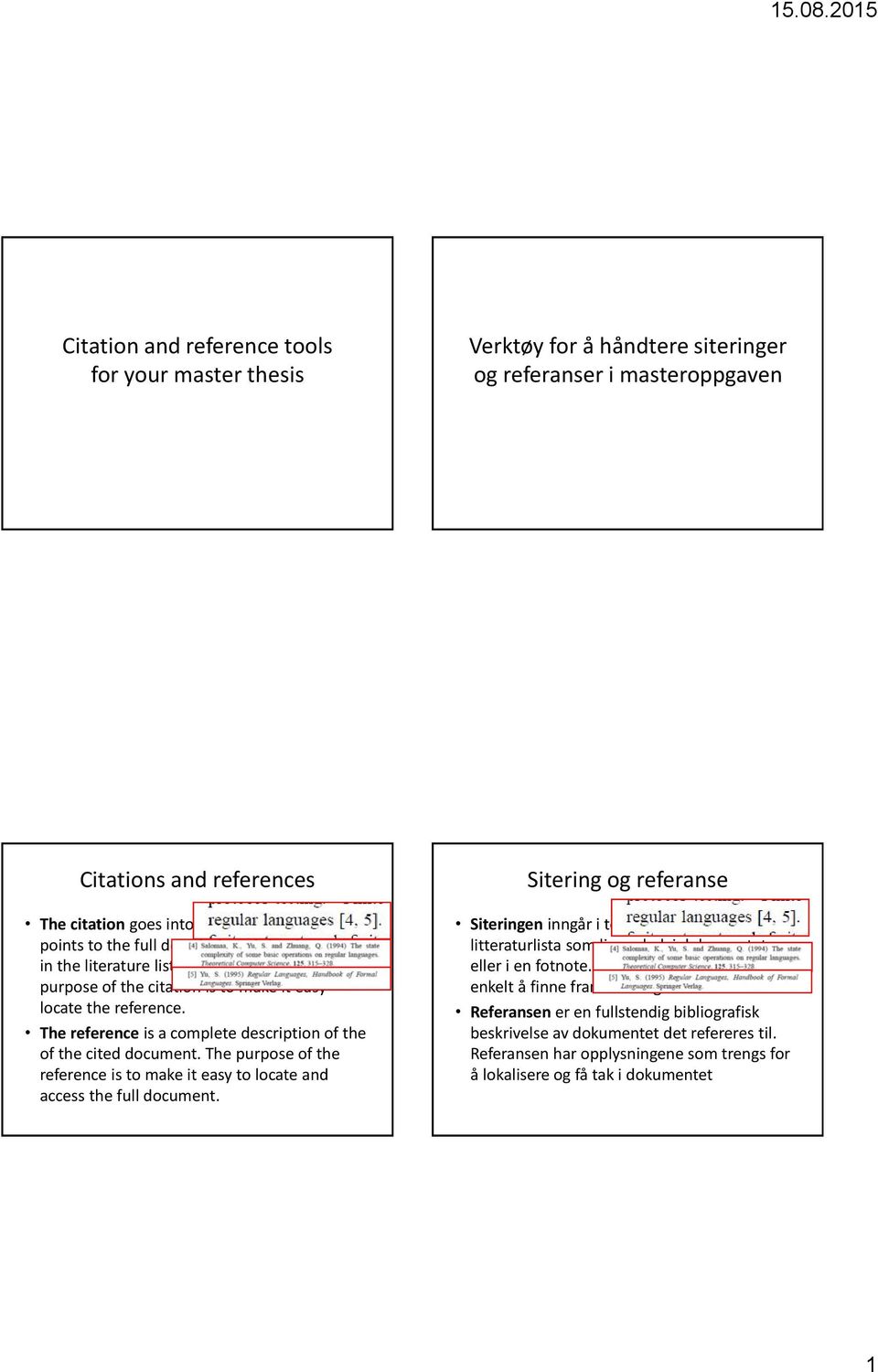 The reference is a complete description of the of the cited document. The purpose of the reference is to make it easy to locate and access the full document.