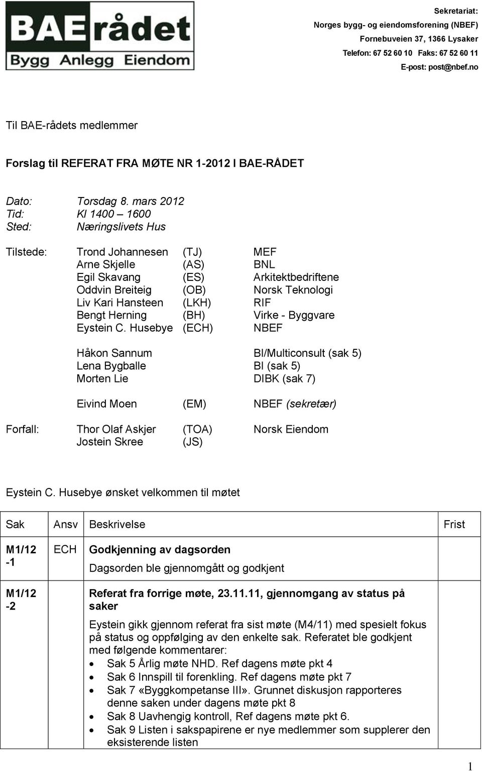 Hansteen (LKH) RIF Bengt Herning (BH) Virke - Byggvare Eystein C.